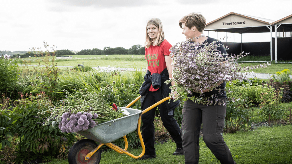 Frauen tragen Blumen bei Tinnetgaard