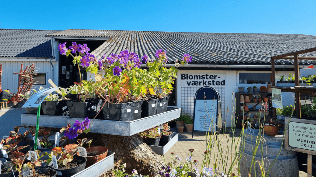Die Blumenwerkstatt von Tinnetgaard von außen gesehen